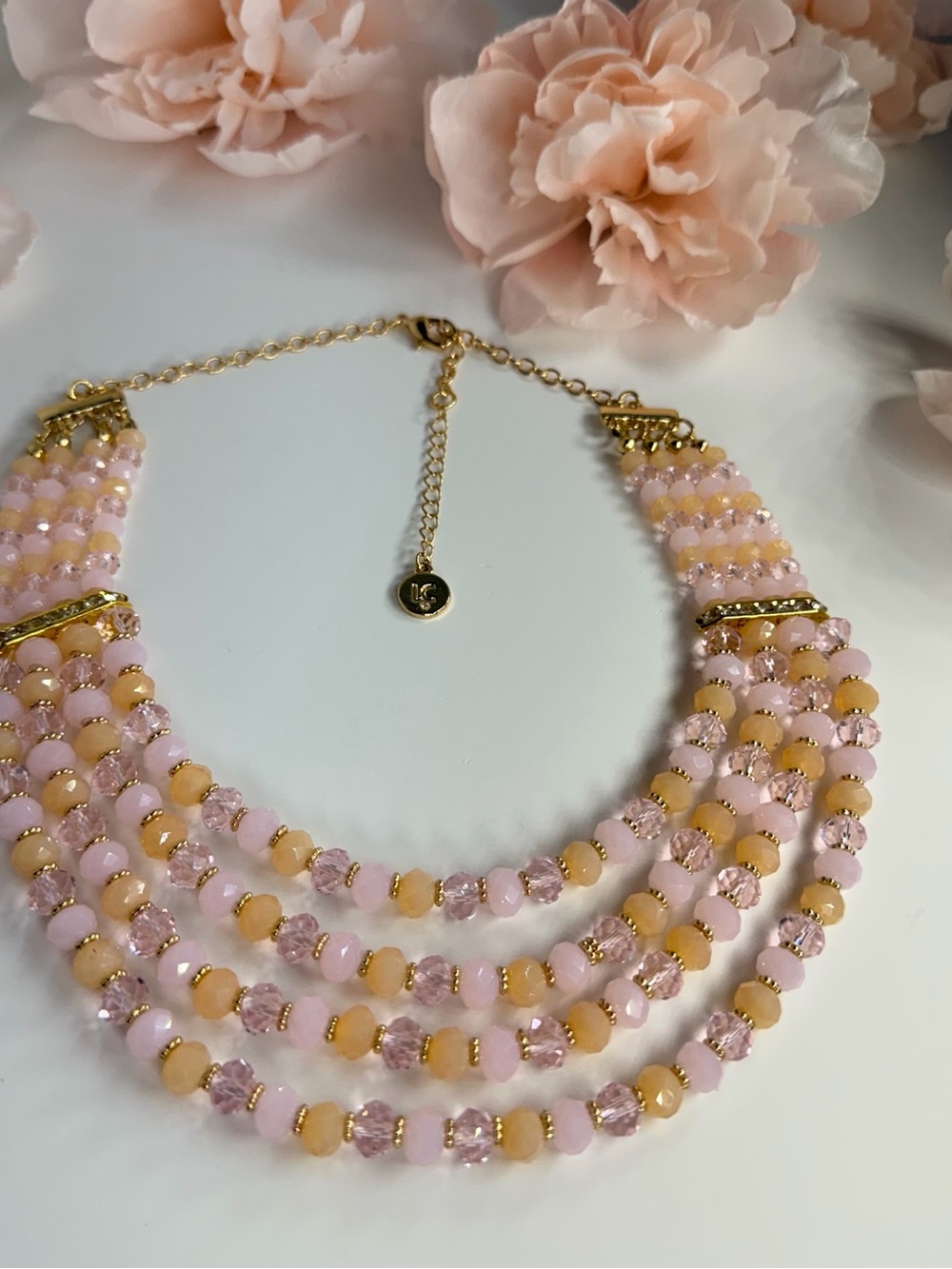 Liz Claiborne Pink and Peach Multi-Strand Beaded Collar Necklace 16”to18”